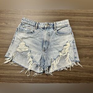Zara High-Waisted Distressed Jean Shorts Women's Size 4 Blue Light Wash Raw-Hem